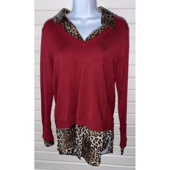 Belle By Kim Gravel Sz XXS Feather Knit Sweater & Woven Printed Combo Blouse EUC - Picture 1 of 14